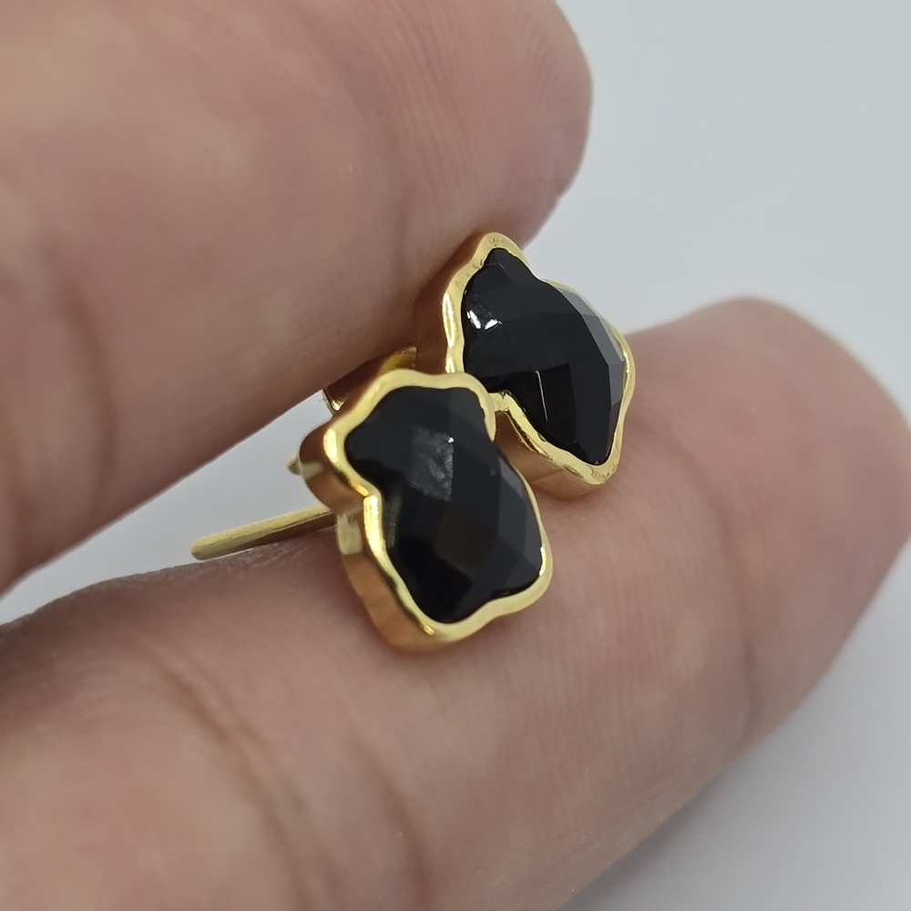 Tous Vermeil over Silver Color Earrings with faceted onyx 9mm - Picture 7 of 9